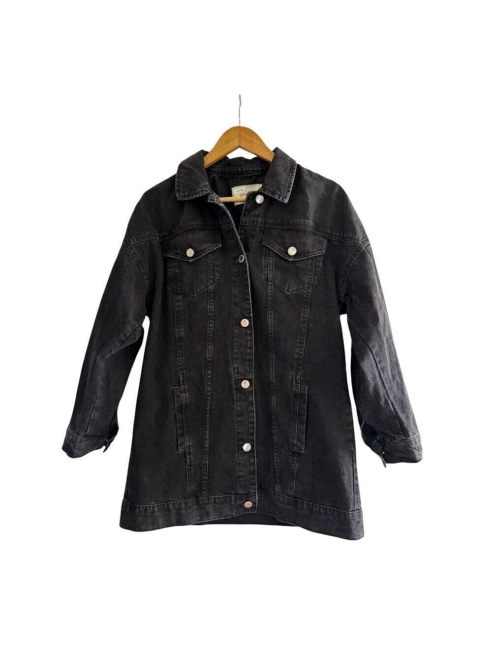 Black Washed Denim Jacket Minimalist Normcore 3/4 Sleeve